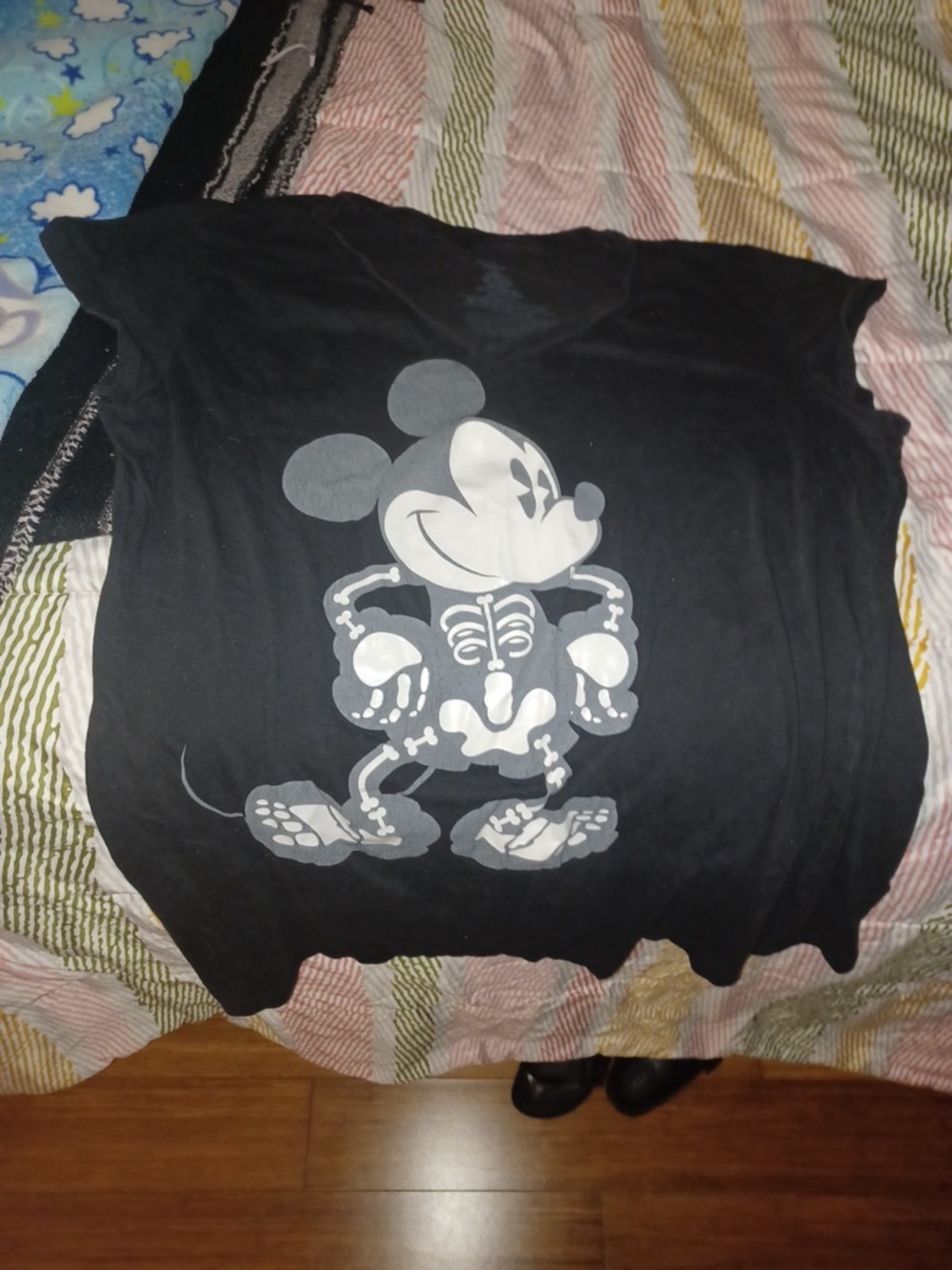 Black Graphic Skeleton Mickey Mouse Tee - Women's Top